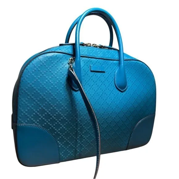 GUCCI Cerulean Blue Diamanté Leather 2way Boston Bag Auth Speedy Doctor Duffle - Picture 2 of 15